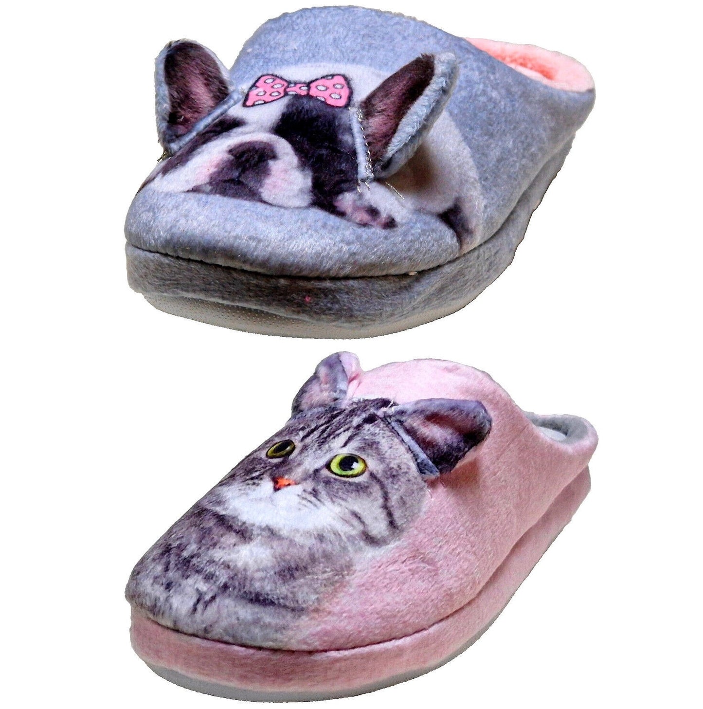 Niedliche Damen Pantoffeln Hund Katze mit 3D Ohren