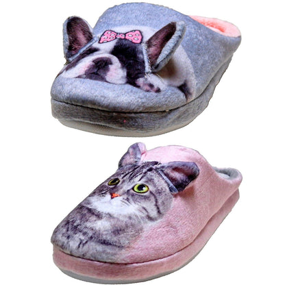 Niedliche Damen Pantoffeln Hund Katze mit 3D Ohren