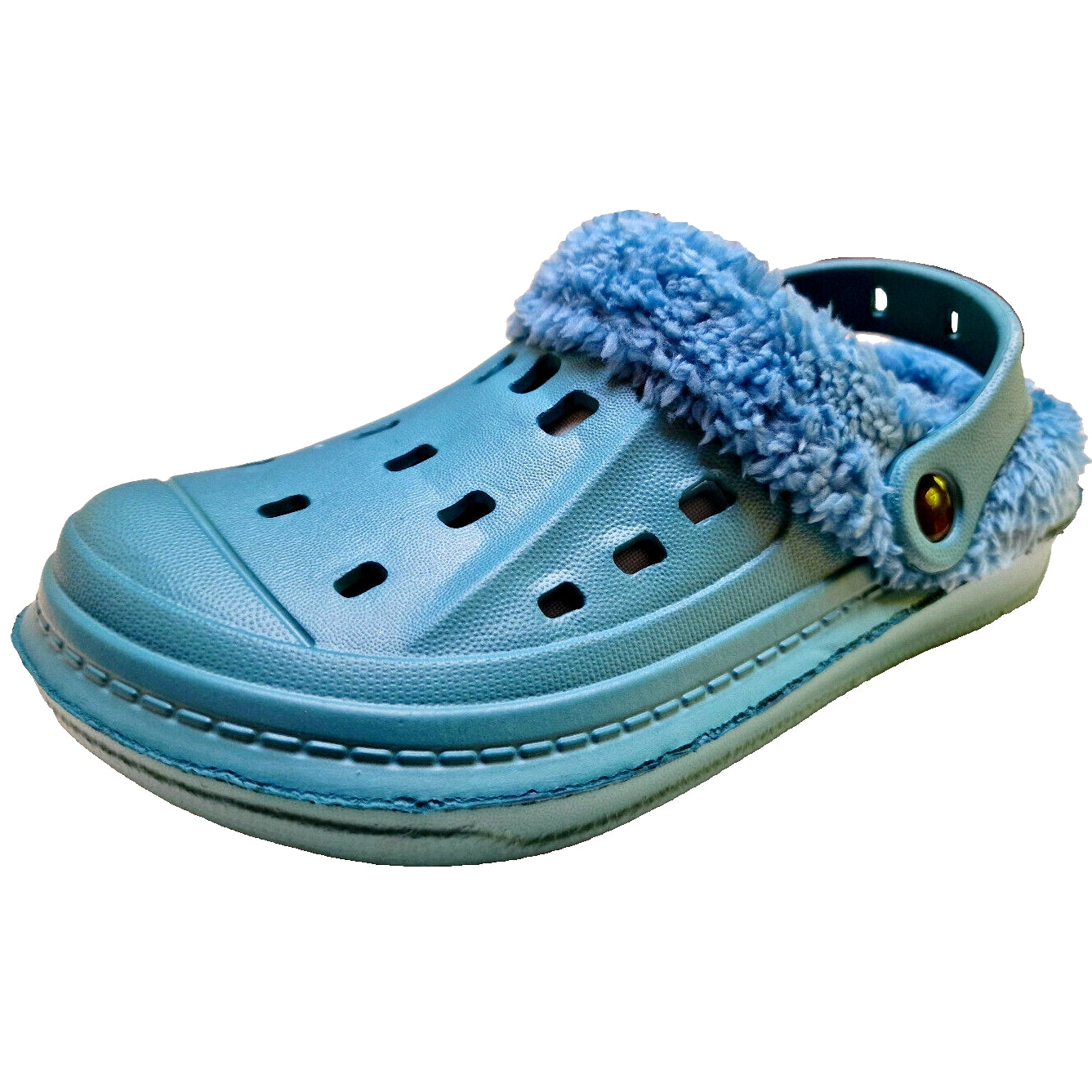 Clogs türkis - warm gefüttert, very lightweight turquoise clogs with heel strap and cozy lining for garden use.